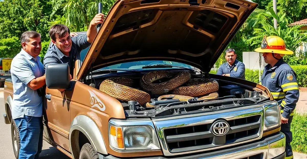 Jiboia de 1,40m é Resgatada do Capô de Caminhonete em Goiás